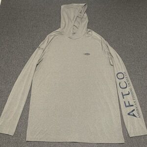 AFTCO Gray Sun Protection Hoodie Men's L UPF Fishing Shirt (with COMPANY LOGO)